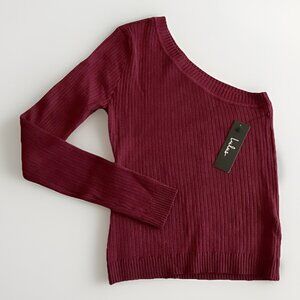Lulus Ribbed One-Shoulder Long‎ Sleeve Top in Burgundy Size Medium